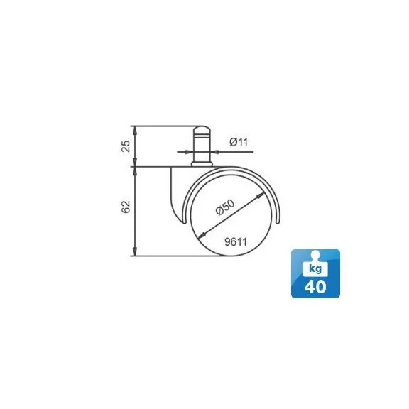 Görgő műanyag csapos 50mm 11-es szárral