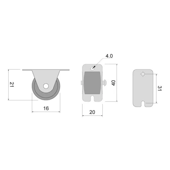 Gumis görgő egyenes szürke 22mm