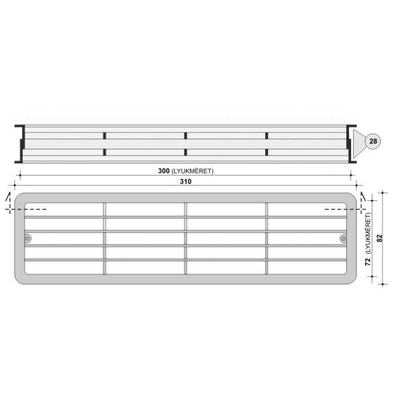 Szellőzőrács műanyag kétoldalas fehér 310x82mm