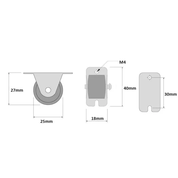 Görgő műanyag egyenes fekete 25/28 mm