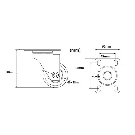 Gumis görgő talpas 63mm fekete