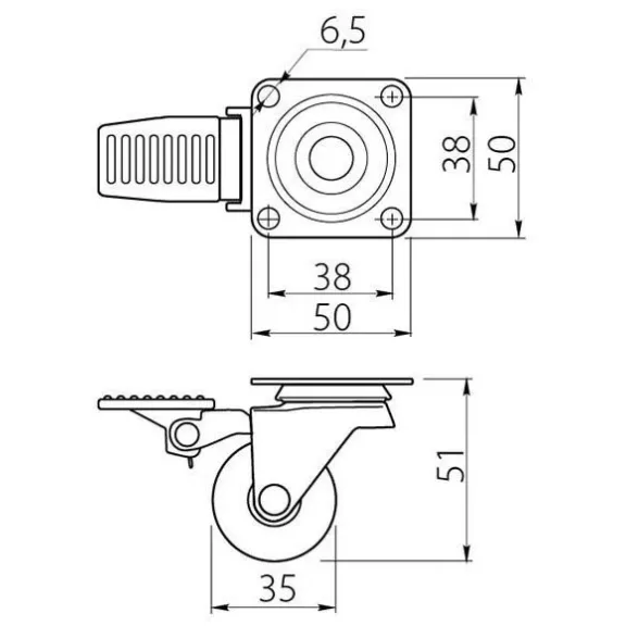 Gumis görgő talpas fékes átlátszó 35mm