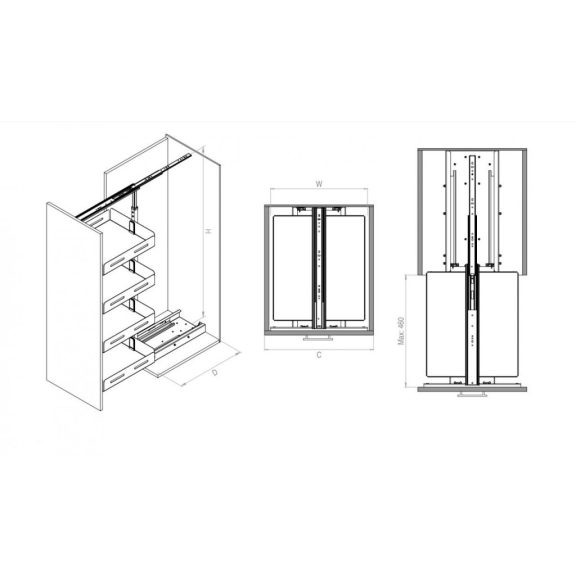 Konyhai kamra Starax Unique 1400-1700mm fékes fehér 300mm