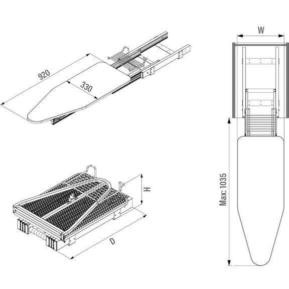 Kihúzható vasalódeszka R antracit