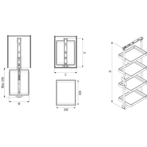 Kihúzható gardrób polcrendszer R antracit 1600-1800mm