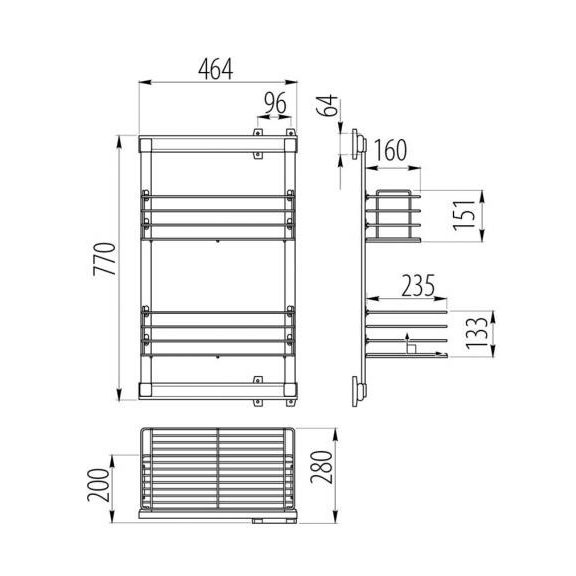 Kihúzható gardrób kosár GTV oldalra szerelhető króm 288mm