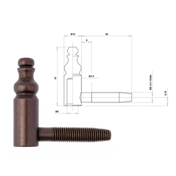 Otlav pánt 2 részes Díszes 14mm LÁNY bronz