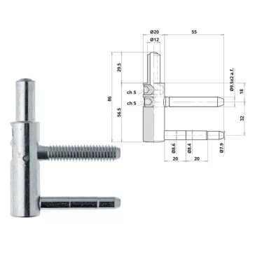 Otlav pánt 3D 20mm FIÚ ezüst (csaphossz 55mm)