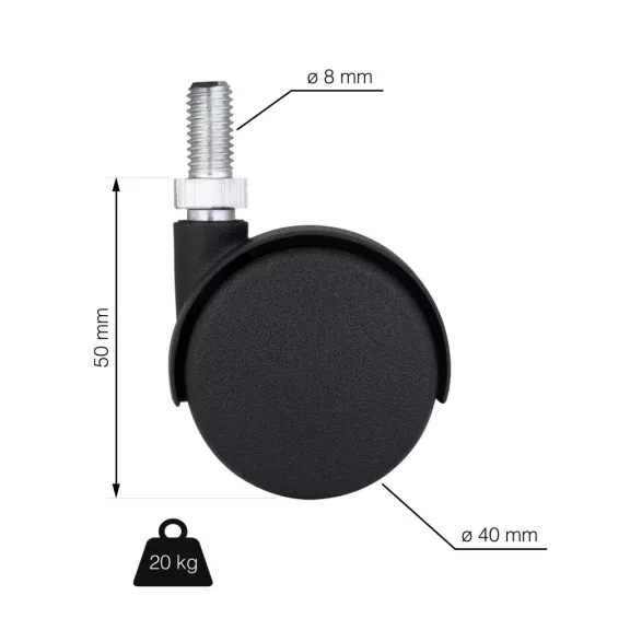 Bútorkerék átmérő 40 mm M8 teherbírás 20 kg