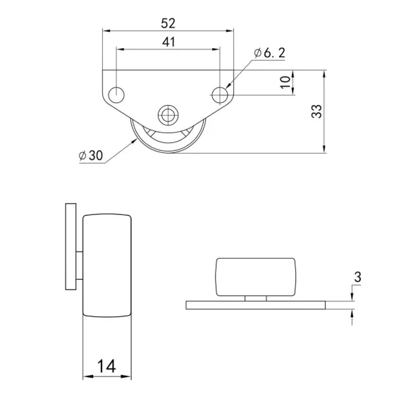 Oldalsó szekrény görgő kemény padlóra átmérő 30 mm teherbírás 35 kg