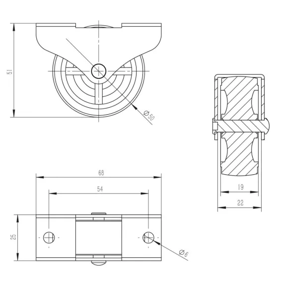 Szekrénykerék átmérő 50 mm teherbírás 50 kg