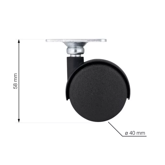 Bútorkerék talppal 40 mm átmérőjű teherbírás 25 kg