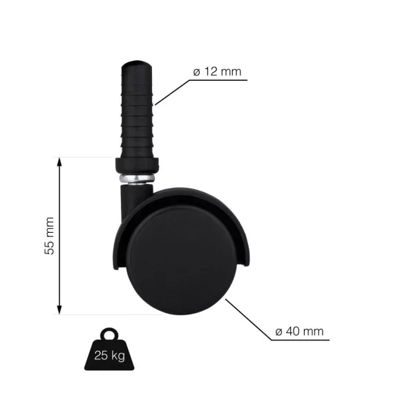 Bútorkerék csappal átmérő 40 mm teherbírás 25 kg