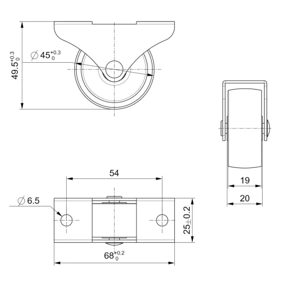 Szekrénygörgő puha padlóhoz átmérő 45 mm teherbírás 55 kg