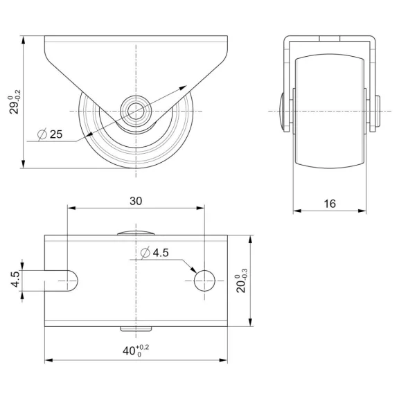 Szekrénygörgő puha padlóhoz átmérő 25 mm teherbírás 40 kg