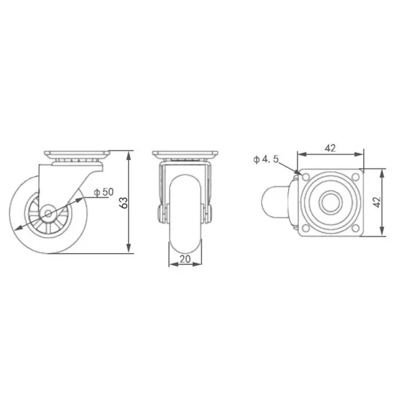 Forgószerkezet kereke átmérő 50 mm teherbírás 40 kg átlátszó