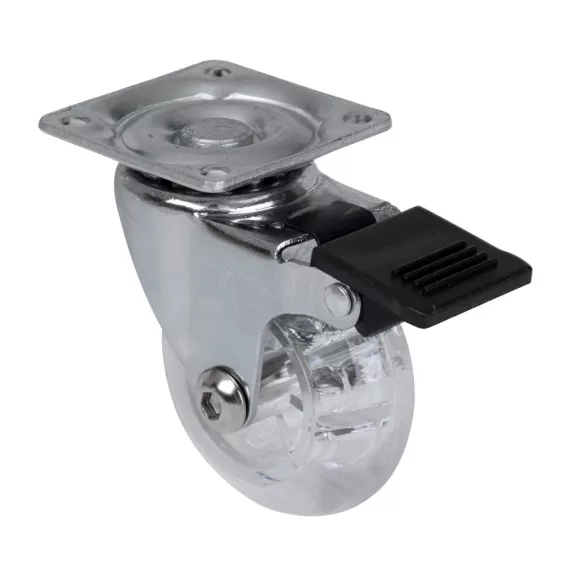 Forgószerkezet kereke fékkel átmérő 50 mm teherbírás 40 kg átlátszó