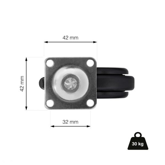 Design bútorkerék 60 mm átmérőjű forgó talppal fékkel teherbírás 30 kg fekete