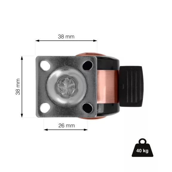 Design bútorkerék 40 mm átmérőjű forgó talppal fékkel teherbírás 40 kg