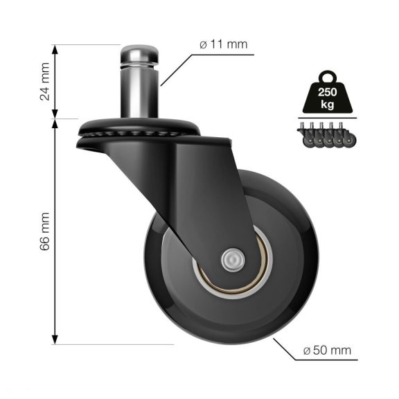Irodai görgő átmérő 50 mm csapátmérő 11 mm fekete teherbírás 50 kg 5 db.