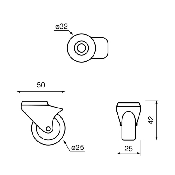Műszerkerék átmérője 25 mm furattal forgatható teherbírás 20 kg