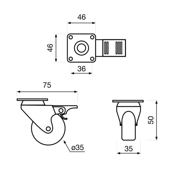 Műszerkerék átmérője 35 mm forgatható lemezzel fékkel teherbírás 40 kg