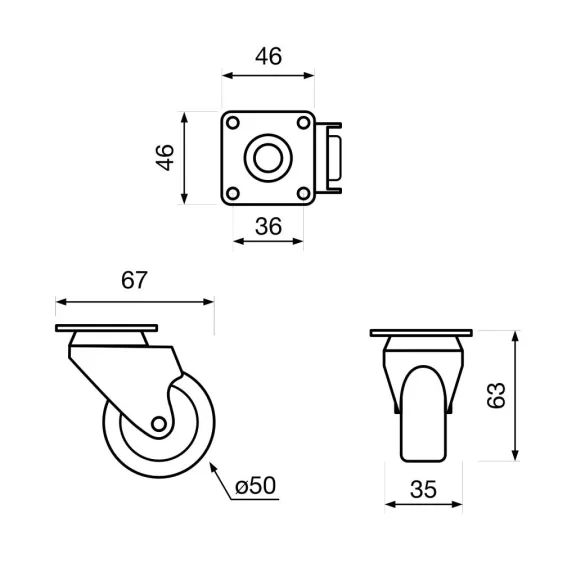Műszerkerék átmérője 50 mm forgatható a tányérral teherbírás 40 kg