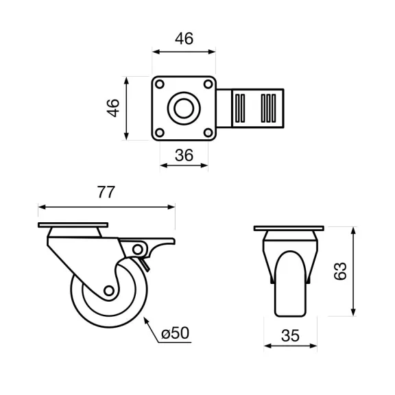 Műszerkerék átmérője 50 mm forgatható lemezzel fékkel teherbírás 40 kg
