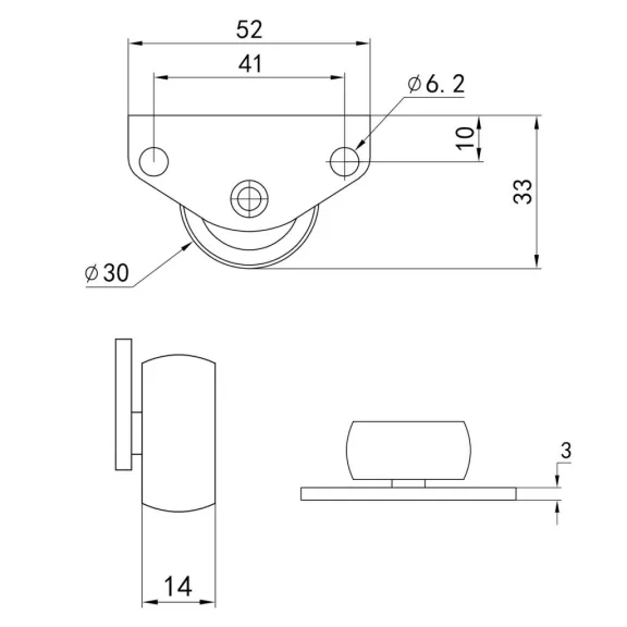 Oldalsó szekrény görgő puha padlóhoz átmérő 30 mm