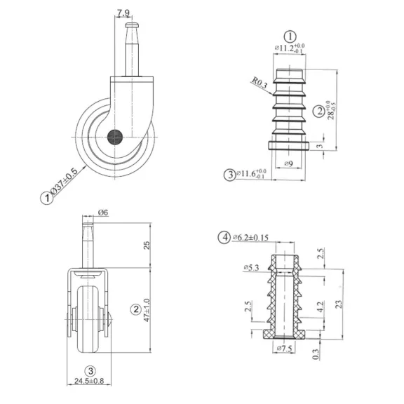 Teakocsihoz való görgő átmérő 38 mm teherbírás 15 kg