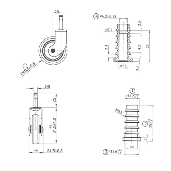 Teakocsihoz való görgő átmérő 50 mm teherbírás 20 kg