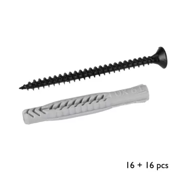   Walteco 4,5x60 mm átmérőjű csavarok, 6x50 mm átmérőjű tiplik, RT-49, fekete/szürke, 16+16 db