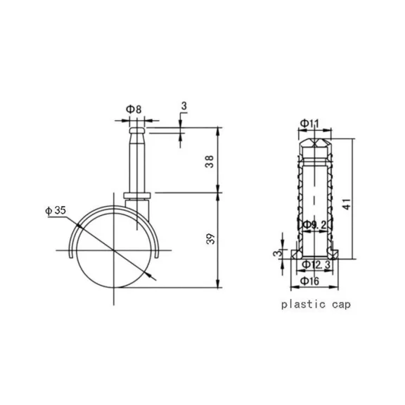 Bútorkerék csapszeggel átmérő 35 mm teherbírás 50 kg