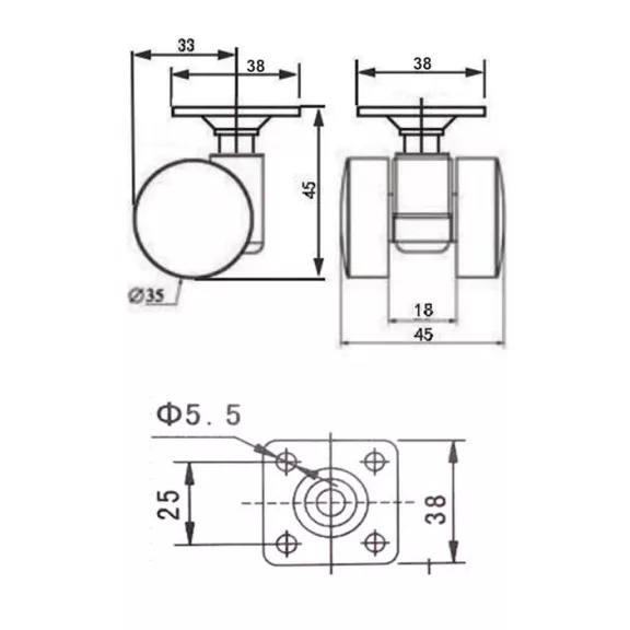 Bútorkerék talppal 35 mm átmérőjű teherbírás 70 kg