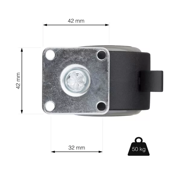 Bútorkerék fékkel átmérő 50 mm teherbírás 50 kg