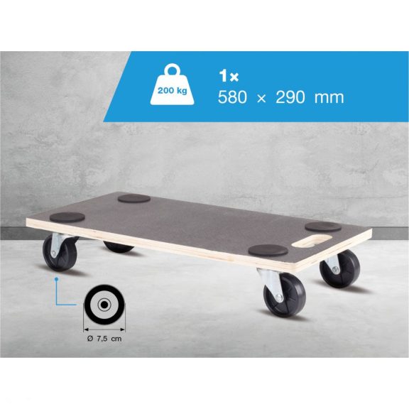 Szállítóplatform puha padlóhoz 580x290 mm fekete csúszásgátló alátét teherbírás 200 kg FSC