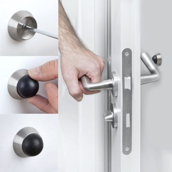 Ajtóütköző átmérője 40x25mm csavarozható szálcsiszolt rozsdamentes acél