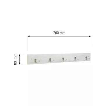   Ruhatartó állvány 700x80 mm 5 akasztóval karcos fa fehér