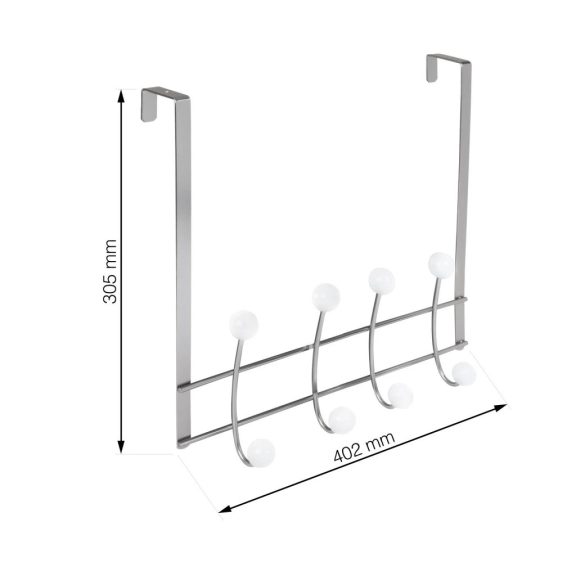 Ajtóakasztó 4 horoggal 40 mm-es felfüggesztés matt nikkel