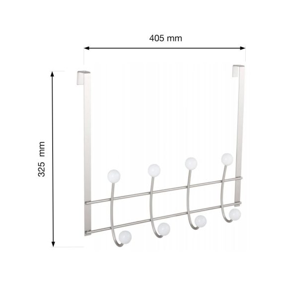 Ajtóakasztó 4 kampóval 20 mm-es felfüggesztés matt nikkel
