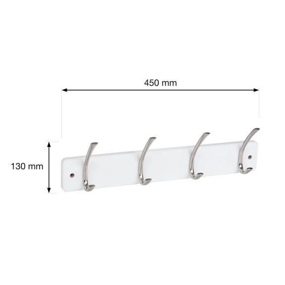 Ruhatartó 450x130 mm 4 akasztóval fehér MDF/matt nikkel