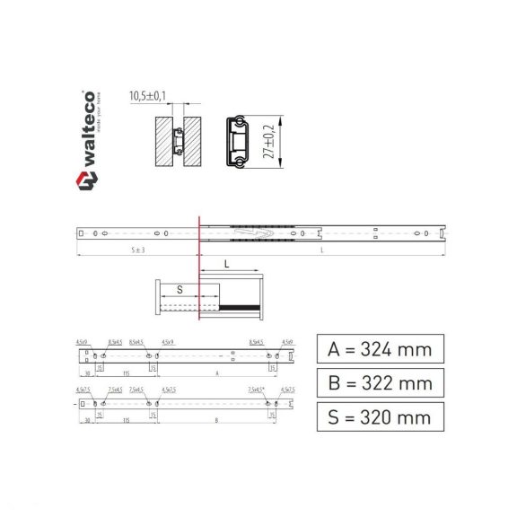 Részben golyóscsapágyas csúszka 500/27mm teherbírás 15 kg 1 pár