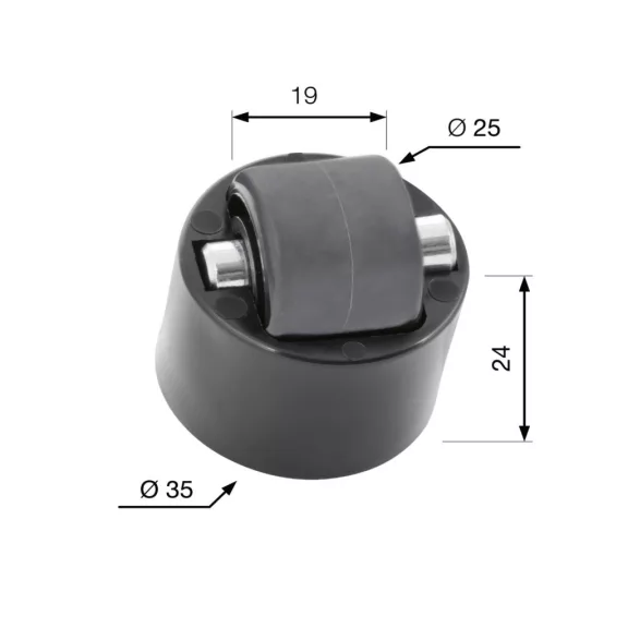Konténerkerék kemény padlóhoz átmérő 25 mm