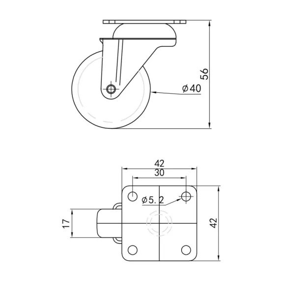 Keménypadlós készülékhez való kerekek forgó átmérő 40 mm teherbírás 35 kg