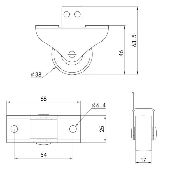 Szekrénygörgő kemény padlóra átmérő 38 mm teherbírás 45 kg