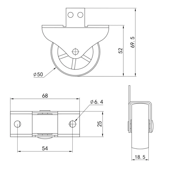 Szekrénygörgő kemény padlóra 50 mm átmérőjű 50 kg teherbírású
