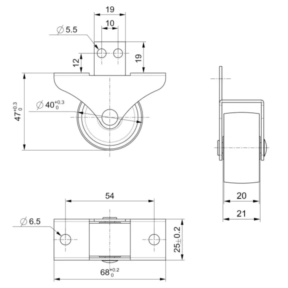 Szekrénygörgő puha padlóhoz 40 mm átmérőjű 50 kg