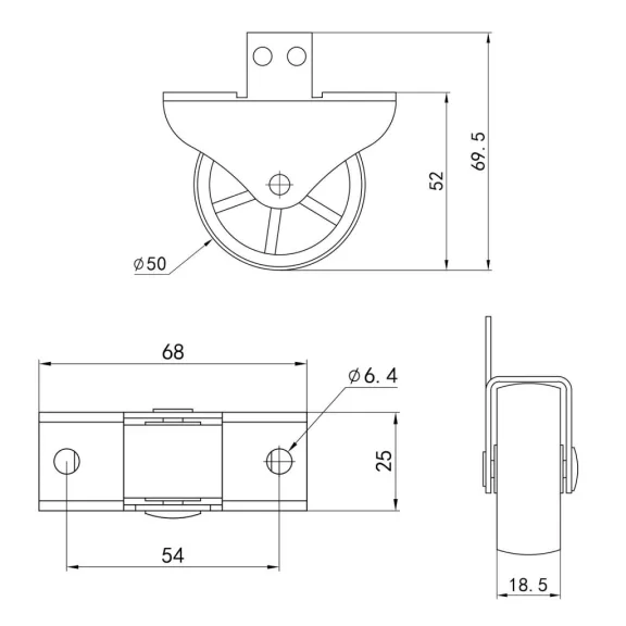 Szekrénygörgő puha padlóra átmérő 50 mm teherbírás 60 kg