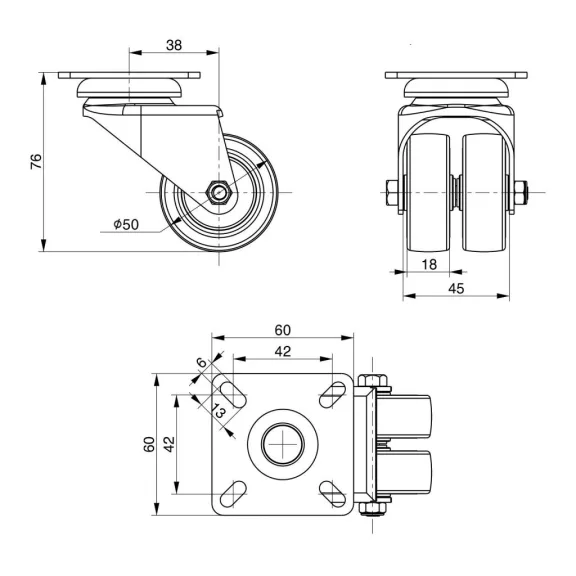 Dupla forgószerkezet átmérő 50 mm teherbírás 70 kg