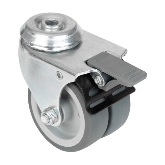 Dupla forgóvillás görgő furattal és fékkel átmérő 75 mm teherbírás 100 kg